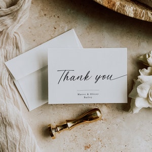 Cartes de remerciement de mariage pliées, Merci de mariage minimaliste, carte de remerciement imprimable, téléchargement immédiat, modèle modifiable, moderne - EJ02