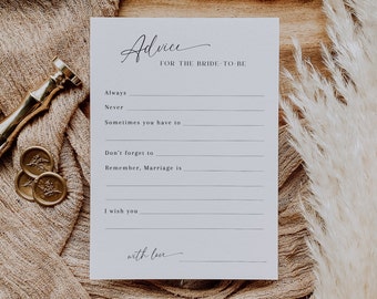 Minimalist Bridal Advice Card, Modern Bridal Shower, Advice for the Bride-To-Be, Bridal Shower Advice Card, Editable Template - EJ07