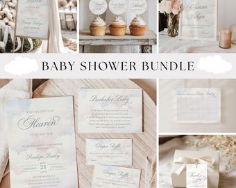 Pacchetto Baby Shower Heaven Sent, Tema Nuvola, Modificabile (Download Digitale)