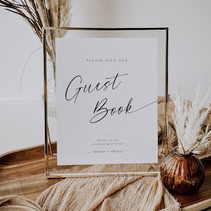 Minimalist Wedding Guest Book Sign, Please Sign Our Guestbook Sign Template, Editable, Printable Guest Book Sign, Modern Wedding - EJ02