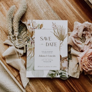 Modèle réservez la date de mariage bohème, photo réservez la date, carte réservez une date imprimable, modifiable, réservez la date numérique, Boho Floral - EJ06