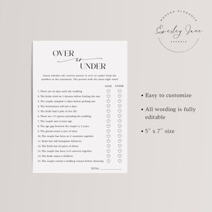 Over or Under Bridal Shower Game, Minimalist Bridal Shower Game, Over ...