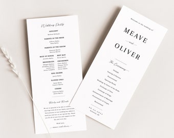 Minimalist Wedding Program Template, Modern Order Of Service, Ceremony Itinerary, Editable, Printable Program - EJ02