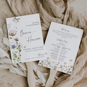 Wildflower Wedding Program Fan Template, Ceremony Program Fans Floral, Editable Program Fan, Printable Wedding Fan for Guests - EJ10
