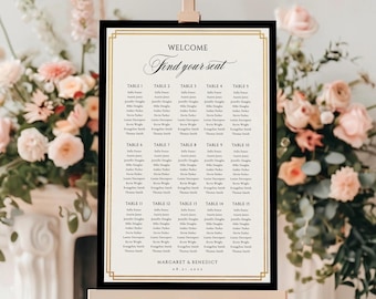 Letrero de distribución de asientos para bodas de estilo clásico, plantilla elegante para la distribución de asientos en bodas, letrero editable para la recepción de bodas clásicas - EJ14
