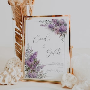 Elegant Cards & Gifts Sign Template, Lilac Wedding Cards and Gifts Sign, Gift Table Sign, Printable Reception Sign, Purple Floral - EJ04