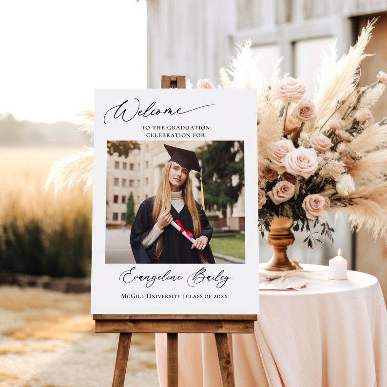 Graduation Sign In Small Minimalist Graduation Welcome Sign With Photo (digital Download) - Etsy