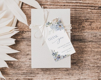 Thank You Favor Tag Template, Dusty Blue Bridal Shower Favor Tag, Printable Favor Tag, Editable Thank You Tag, Blue Floral Favor Tag - EJ18