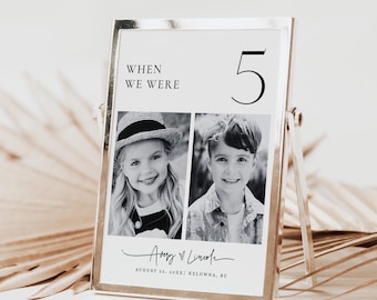 When We Were Age Photo Table Number Template, Photo Table Numbers Wedding, Childhood Ages Table Numbers, Editable Table Numbers - EJ21