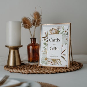 Boho Cards and Gifts Wedding Sign, Printable Gifts Table Sign, Wedding Reception Sign, Editable Template, Bohemian Floral, DIY Sign EJ06 image 2