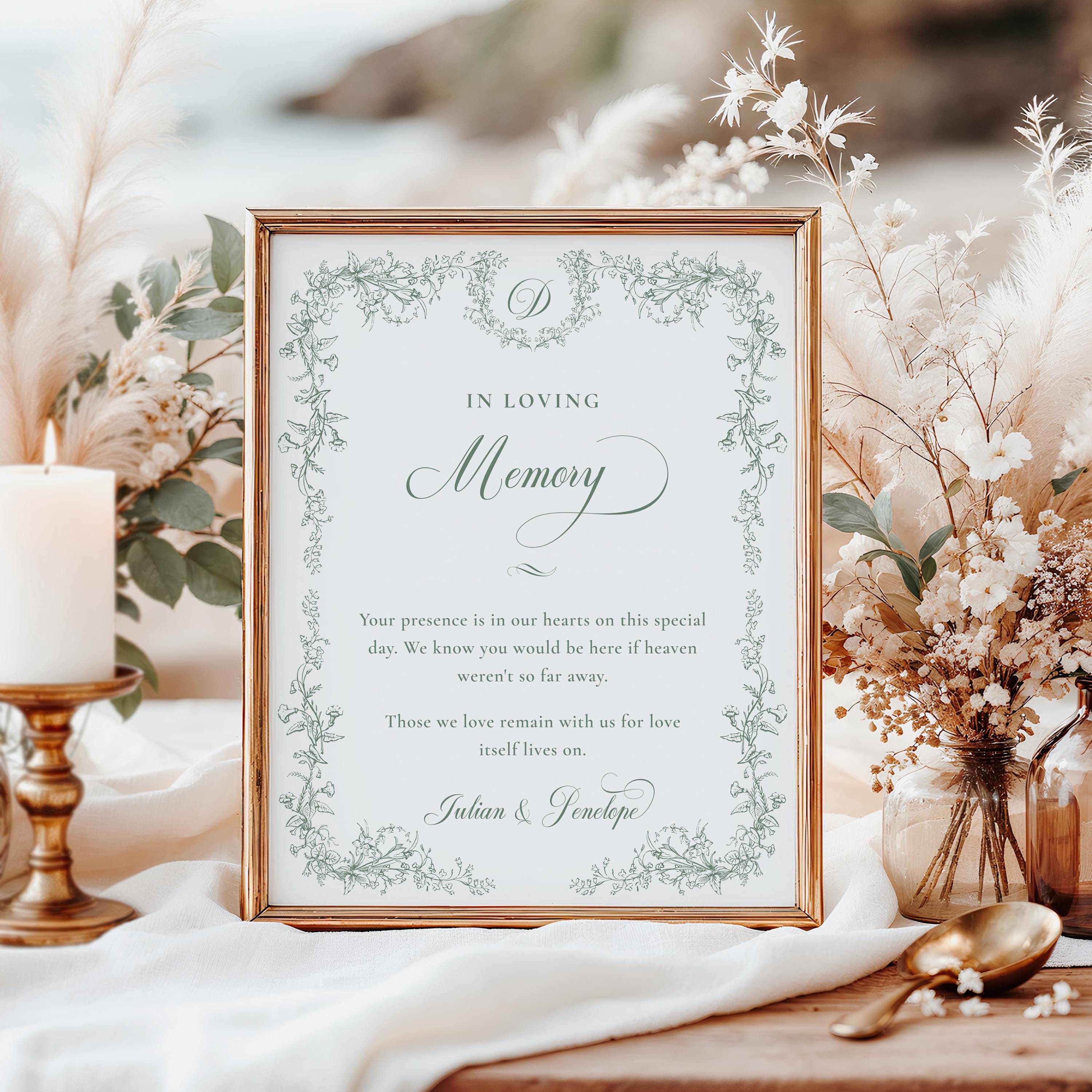 Memory Table Sign Sage Green, Wedding Memorial Sign, Green Chinoiserie Memory Table Sign Sage Green, Wedding Memorial Sign, Green Chinoiserie