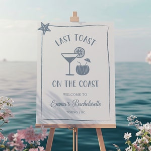 Last Toast on the Coast Bachelorette Sign, Coastal Bachelorette Party Decor, Editable Bachelorette Party Welcome Sign Template - EJ36