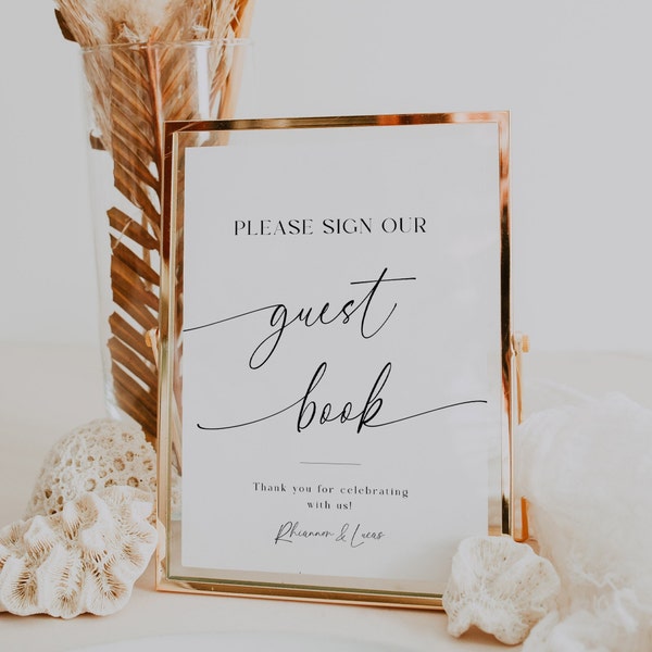 Modern Wedding Guest Book Sign, Simple Guestbook Sign Template, Printable, Please Sign Our Guest Book, Editable Guestbook Sign - EJ07