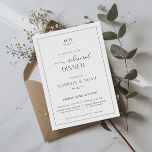 Rehearsal Dinner Invitation Monogram, Classic Wedding Rehearsal Dinner Invite, Editable Rehearsal Dinner Invite, Printable Invitation - EJ08 image 6