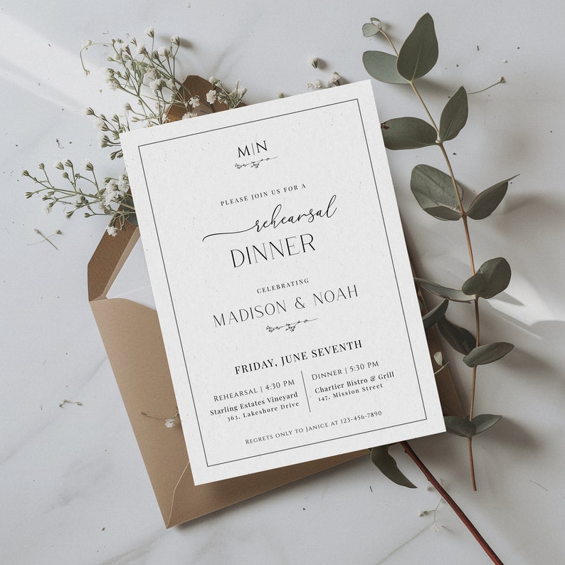 Rehearsal Dinner Invitation Monogram, Classic Wedding Rehearsal Dinner Invite, Editable Rehearsal Dinner Invite, Printable Invitation - EJ08 image 6