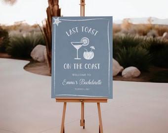Last Toast on the Coast Bachelorette Sign, Coastal Bachelorette Party Decor, Editable Bachelorette Party Welcome Sign Template, Blue - EJ36