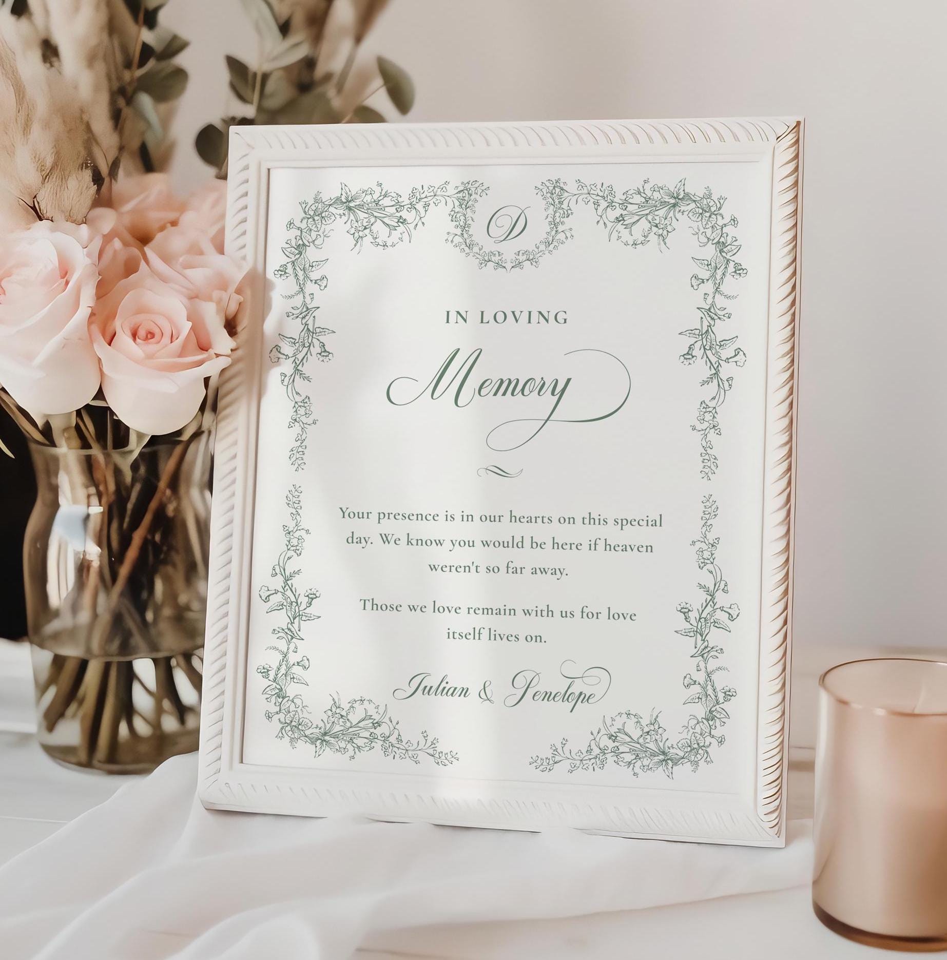 Memory Table Sign Sage Green, Wedding Memorial Sign, Green Chinoiserie ...