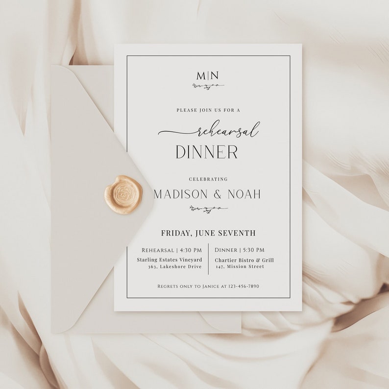 Rehearsal Dinner Invitation Monogram, Classic Wedding Rehearsal Dinner Invite, Editable Rehearsal Dinner Invite, Printable Invitation - EJ08 image 1