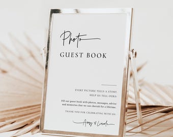 Minimalist Photo Guest Book Sign, Wedding Guestbook Sign, Printable Photo Guest Book, Wedding Reception Sign, Editable Template - EJ21