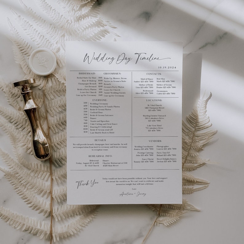 Minimalist Wedding Day Timeline, Printable Wedding Party Schedule, Bridal Party Timeline, Wedding Itinerary, Editable Template, Modern EJ03 image 3