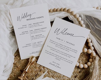 Modern Wedding Welcome and Itinerary Template, Welcome Letter and Timeline, Minimalist, Printable, Editable Wedding Events Card - EJ09