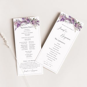 Lilac Wedding Program, Lilac Floral Program, Wedding Order of Service, Printable Program, Editable Template, Ceremony Itinerary - EJ04