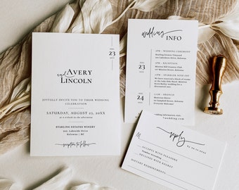 Plantilla de invitación de boda minimalista sencilla, moderna, RSVP, tarjeta de detalles, boda elegante - EJ21