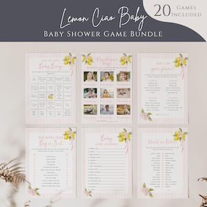 Lemon Baby Shower Game Bundle, Ciao Baby Shower Games, Printable Pink Lemon Shower Games, Girl Baby Shower Games - EJ51