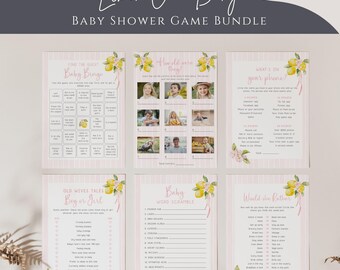 Lemon Baby Shower Game Bundle, Ciao Baby Shower Games, Printable Pink Lemon Shower Games, Girl Baby Shower Games - EJ51