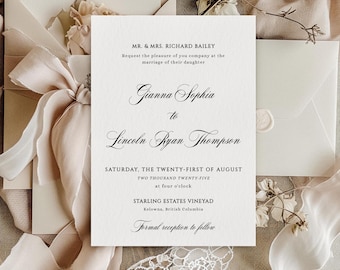 Classic Wedding Invitation Template, Calligraphy Wedding Invitation, Editable Traditional Wedding Invite, Elegant Wedding Printable - EJ41