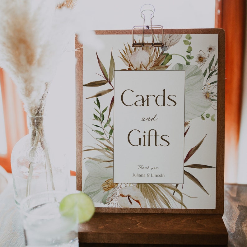Boho Cards and Gifts Wedding Sign, Printable Gifts Table Sign, Wedding Reception Sign, Editable Template, Bohemian Floral, DIY Sign EJ06 image 5