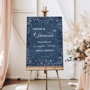 Denim and Diamonds party welcome sign with denim look background and diamond accents