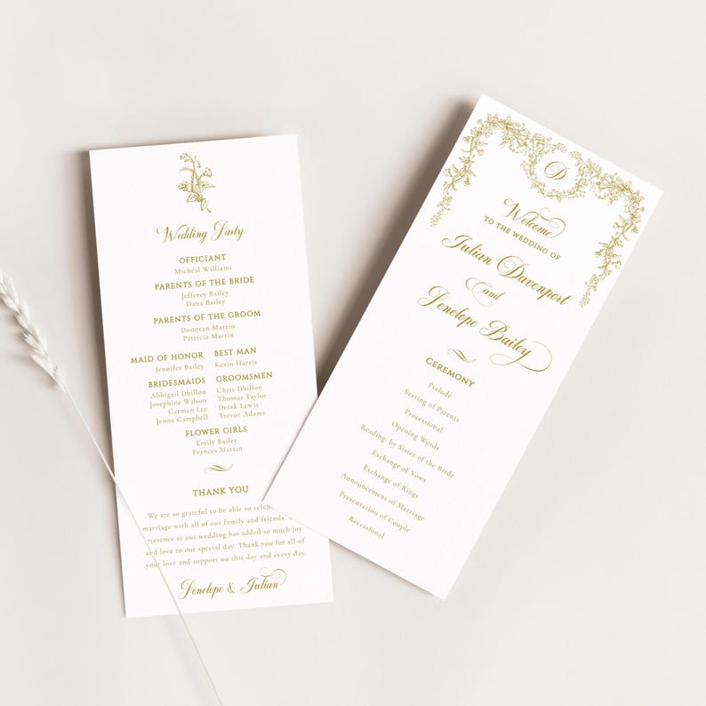 Program Lettering Gold Gold and White Wedding Program, Chinoiserie Wedding Program Template ...