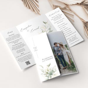 Gatefold Wedding Invitation with QR Code, Greenery Wedding Invite, Photo Wedding Invite, Printable, Editable, Folded Wedding Invite - EJ01