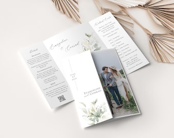 Gatefold Wedding Invitation with QR Code, Greenery Wedding Invite, Photo Wedding Invite, Printable, Editable, Folded Wedding Invite - EJ01