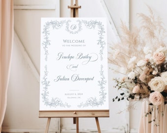 Wedding Welcome Sign Chinoiserie, French Toile Wedding Welcome Sign, Script Wedding Welcome Sign Template, Classic Elegant Wedding - EJ33