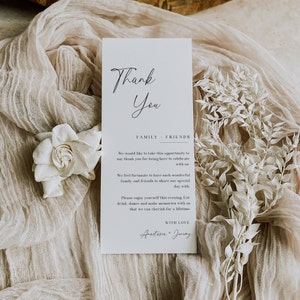 Minimalist Wedding Table Thank You Template, Thank You Napkin Note, Printable Thank You, Place Setting Thank You, Instant Download - EJ03