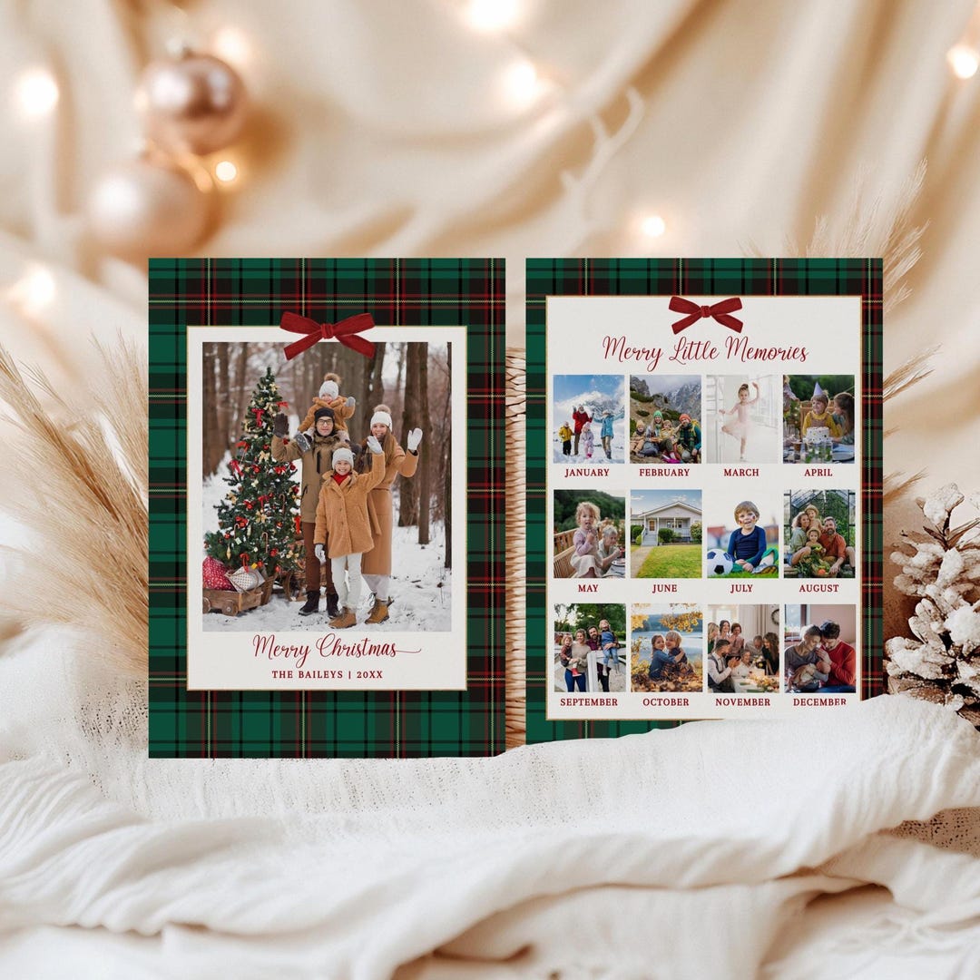 Year in Review Holiday Card Template, Green Plaid Photo Christmas Card