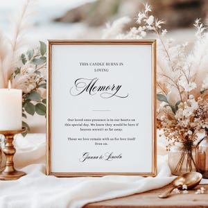 This Candle Burns Memorial Sign, In Loving Memory Sign Template, Wedding Memorial Candle Table Sign, Modern Minimalist Memory Sign - EJ41