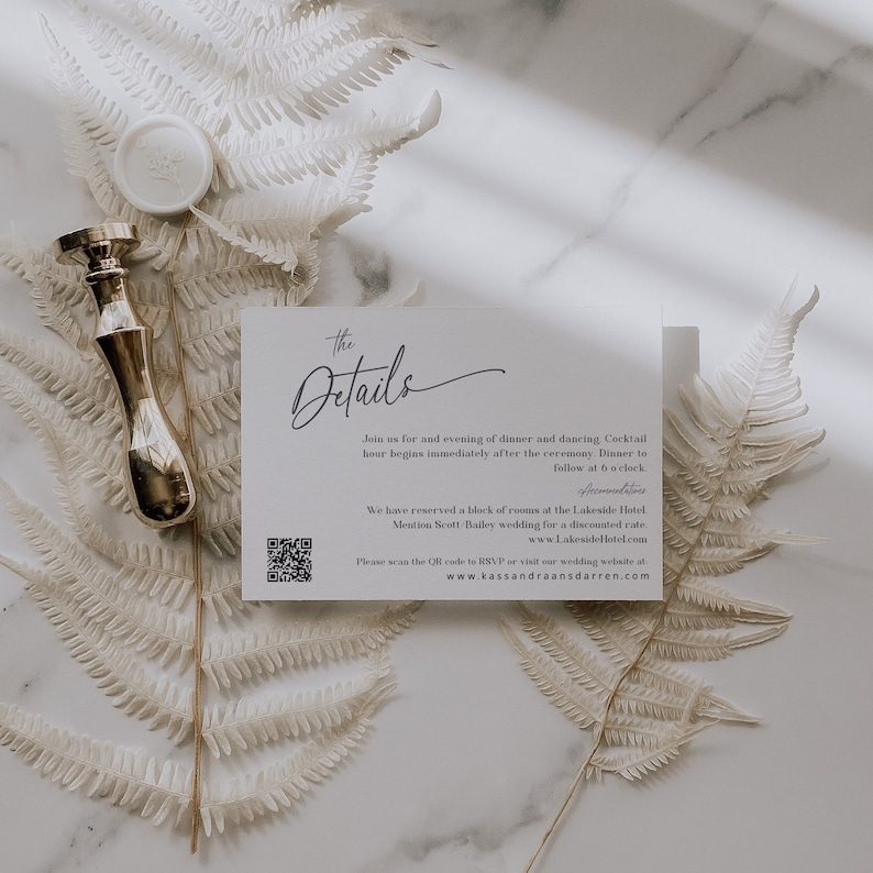 Minimalist Wedding Details Card Template, Details Card with QR Code, Editable, Printable Wedding Enclosure Card, Wedding Invite Insert EJ09 image 2