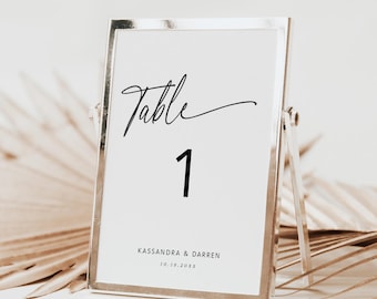 Wedding Table Numbers Printable, Minimalist Table Number Cards, Simple Table Numbers, Editable Template, Instant Download - EJ09