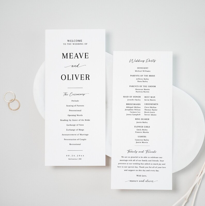 Minimalist Wedding Program Template, Modern Order Of Service, Ceremony Itinerary, Editable, Printable Program EJ02 image 5