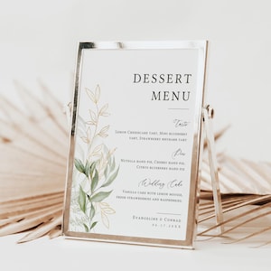 Greenery Hochzeit Dessert Menü Vorlage, Hochzeit Dessert Schild, druckbare Dessert Tischschild, bearbeitbare Vorlage, Dessert Bar Schild - EJ01