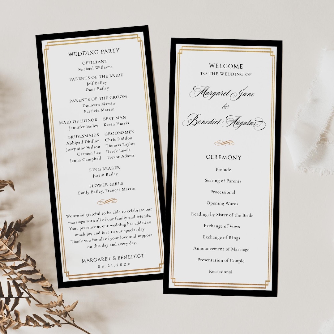 Old Program Template Classic Old Money Wedding Program Template, Luxury Vintage Wedding ...