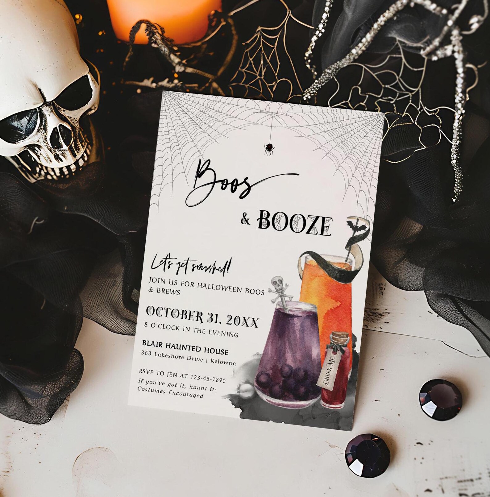 Boos and Booze Halloween Party Invitation, Adult Halloween Party ...