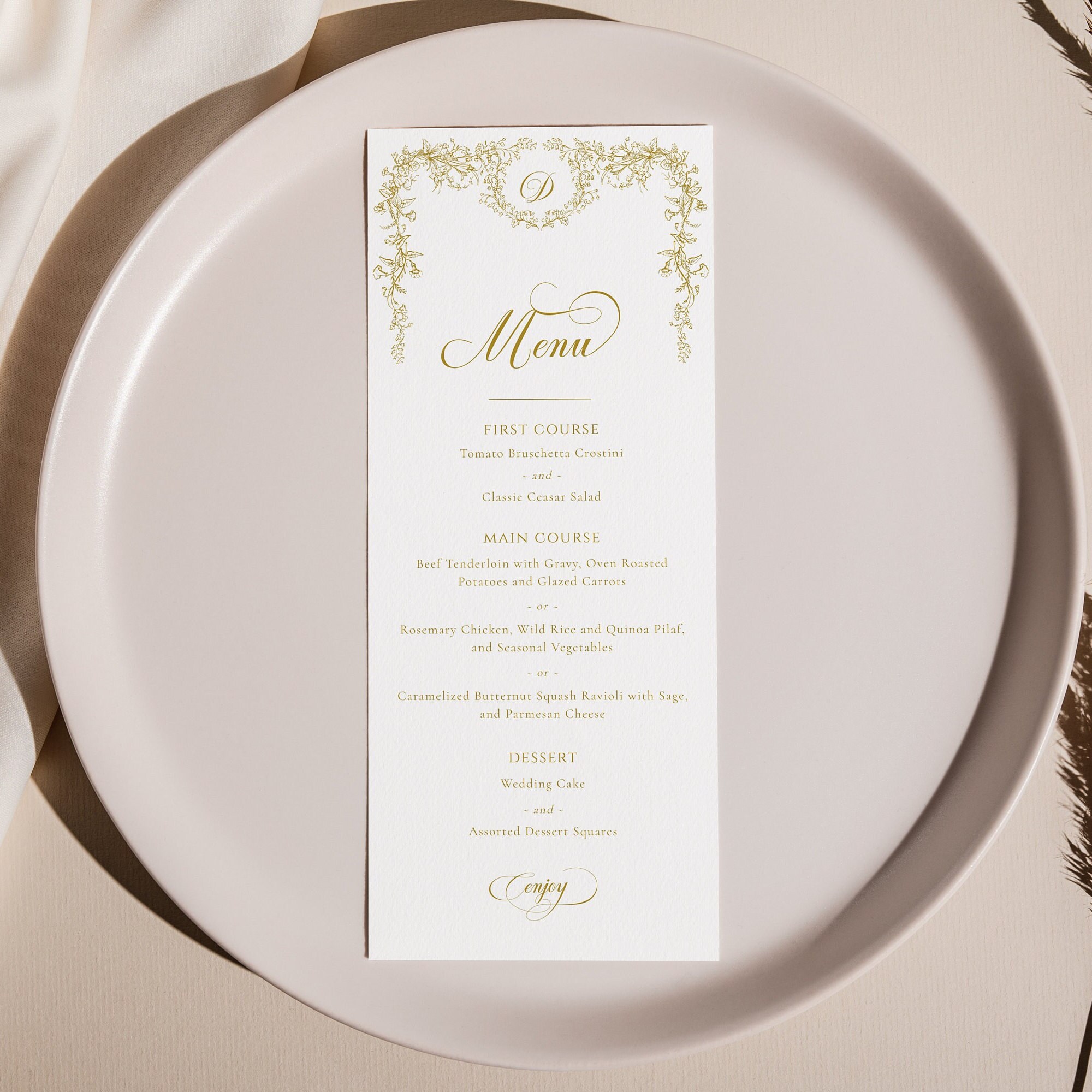 アンティーク　メニュー　MARIAGE Wedding Dinner Menu Gold Floral, Gold Chinoiserie Wedding Menu