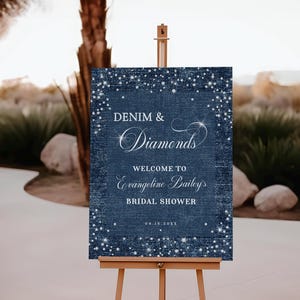 Denim and Diamonds party welcome sign with denim look background and diamond accents