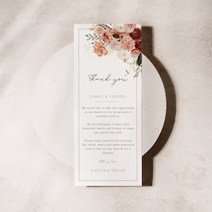 Herbst Hochzeit Tisch Danke Kartenvorlage, Hochzeit Danke Serviette Hinweis, Gedeck Danke, Printable, Bearbeitbar, Pink Floral - EJ20