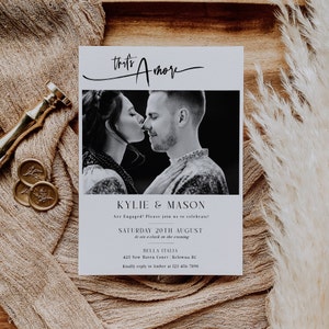 That&#39;s Amore Invitation, Engagement Party Invitation Template, Photo Engagement Invitation, Digital Invite, Printable, Editable - EJ12