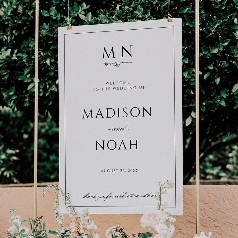 Wedding Welcome Sign Template, Monogram Wedding Welcome Sign, Classic Wedding Welcome Poster, Printable Sign, Editable Large Sign EJ08 image 2